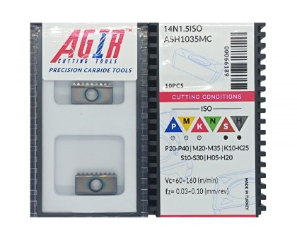 Твердосплавная пластина для резьбофрезы 14N 1.5ISO ASH1035MC для внутренней резьбы AGIR, фото 1