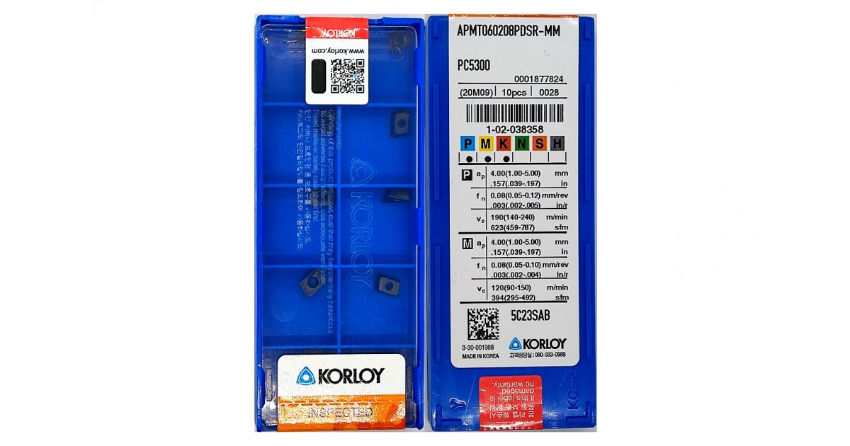 Твердосплавная пластина фрезерная APMT 060208PDSR-MM PC5300 KORLOY
