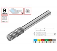 Борфреза (шарошка) твердосплавная по металлу Тип B - цилиндрическая D16.0xd6.0x25x65мм c двойной насечкой AGIR