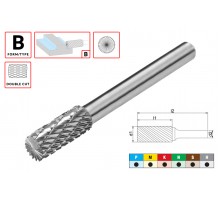 Борфреза (шарошка) твердосплавная по металлу Тип B - цилиндрическая D8.0xd6.0x20x60мм c двойной насечкой AGIR
