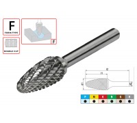 Борфреза (шарошка) твердосплавная по металлу Тип F - сфероконическая D12.0xd6.0x30x65мм c двойной насечкой AGIR