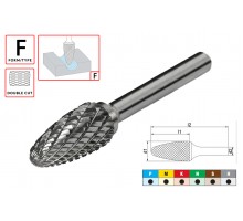 Борфреза (шарошка) твердосплавная по металлу Тип F - сфероконическая D10.0xd6.0x20x60мм c двойной насечкой AGIR