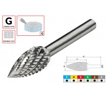 Борфреза (шарошка) твердосплавная по металлу Тип G - сфероконическая (заостренная) D8.0xd6.0x17x57мм c двойной насечкой AGIR