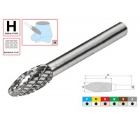 Борфреза (шарошка) твердосплавная по металлу Тип H - пламевидная D6.0xd6.0x18x63мм c двойной насечкой AGIR