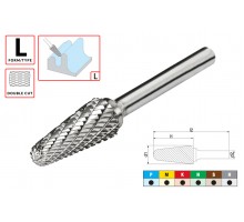 Борфреза (шарошка) твердосплавная по металлу Тип L - коническая с закругленным концом D8.0xd6.0x22x62мм c двойной насечкой AGIR