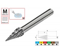 Борфреза (шарошка) твердосплавная по металлу Тип M - коническая D8.0xd6.0x17x60мм c двойной насечкой AGIR