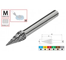 Борфреза (шарошка) твердосплавная по металлу Тип M - коническая D8.0xd6.0x17x60мм c двойной насечкой AGIR