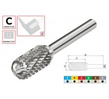 Борфреза (шарошка) твердосплавная по металлу Тип C - сфероцилиндрическая D8.0xd6.0x20x60мм c двойной насечкой AGIR