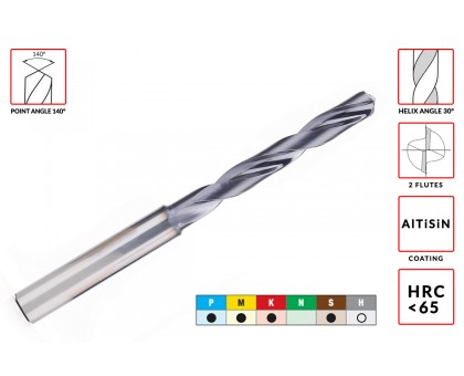 Свердло твердосплавне D5.2xd5.2х25х50мм HRC55 z=2 монолітне ц/хв праве з покриттям TiSiN AGIR, фото 1