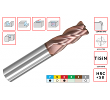 Фреза концевая твердосплавная радиусная R=3 D12xd12x30x75мм Z=4 HRC58 35° с покрытием TiSiN AGIR