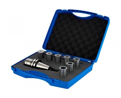 Набор цанг d6-8-10-12-16-20-25мм с силовым фрезерным патроном BT 40 с ключом 9ед. в кейсе EROGLU, фото 1