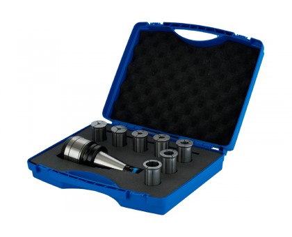 Набор цанг d6-8-10-12-16-20-25мм с силовым фрезерным патроном ISO 50 с ключом 7ед. у пл. чемодане EROGLU, фото 1