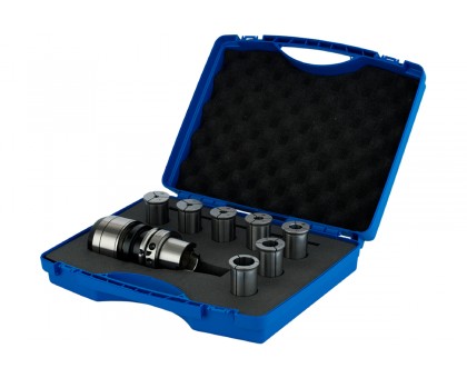 Набор цанг d6-8-10-12-16-20-25мм с силовым фрезерным патроном HSK-A 100 с ключом 9ед. в кейсе EROGLU, фото 1