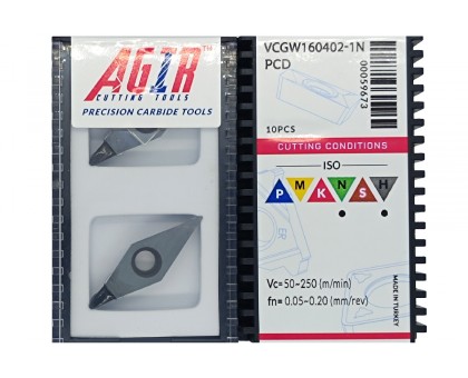 Твердосплавная пластина токарная с вставками VCGW 160402-1N PCD AGIR, фото 1