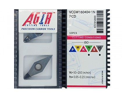 Твердосплавная пластина токарная с вставками VCGW 160404-1N PCD AGIR, фото 1